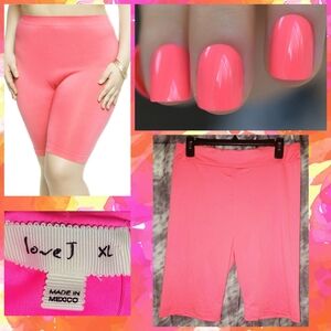 Love J brand Lt Neon Pink Solid High Waist Satiny Knit Bike Shorts Sz XL(14/16)
